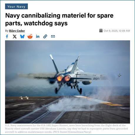 牛来了 从战机、战舰到核潜艇，美媒爆料：美海军靠“拆零件”维持战备